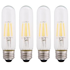 Clear 3.5W LED T10 Tubular Light Bulb - Nickel Plated E26 Medium Base - 4 Pack