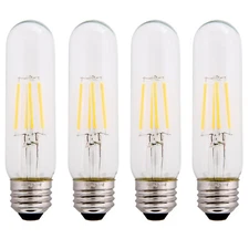 Clear 3.5W LED T10 Tubular Light Bulb - Nickel Plated E26 Medium Base - 4 Pack