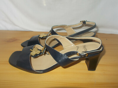 Sandales Escarpins Talon Carré HEYRAUD - Cuir Bleu - Taille 39 - Occasion