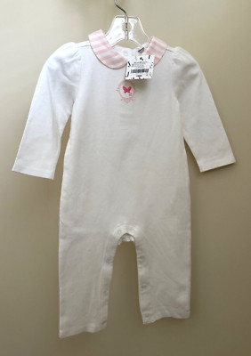 NEW 2015 Janie and Jack One Piece White Pink Coverall  Collar 100% Cotton 12-18M