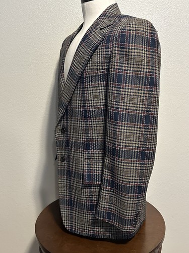 CRICKETTEER Vintage 60er 70er Union Navy Gold Kariert Tweed Blazer Anzug Mantel Jacke 42R - Bild 7 von 12