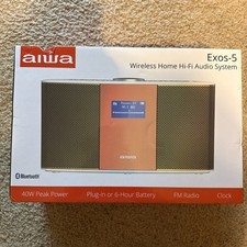 Aiwa Exos-5 Wireless Home Hi-Fi Audio System Bluetooth FM Clock Alarm Black AUX