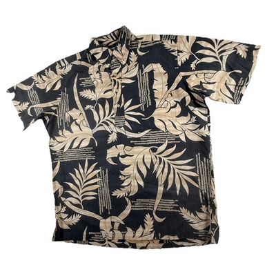 #ad Vintage Reyn Spooner Shirt Men Medium Black Tan Hawaiian Aloha Floral Pullover $29.99