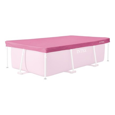 INTEX 7.2ft x 4.9ft Rectangular Outdoor Backyard Swimming Pool Cover, Pink