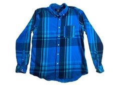 Chubbies Men's L Blue Flannel SHIRT Plaid Button Down Long Sleeve EUC