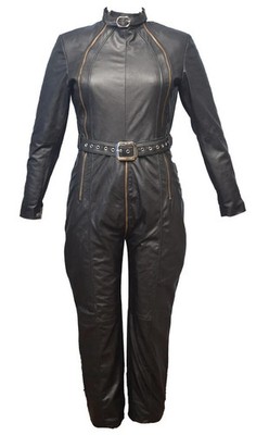 Women s Bondage Leather Catsuit Jumpsuit   Full Body Belted Suit Custom Made New