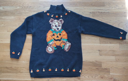 Maglione vintage anni 90 The Eagle's Eye Halloween lavorato a mano S orsacchiotto zucca - Foto 4 di 7