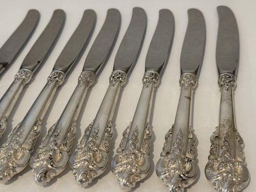 WALLACE GRANDE BAROQUE STERLING FLATWARE DINNER KNIFE-9 3/4" Lot of 8 (104g Ea) - Picture 13 of 16
