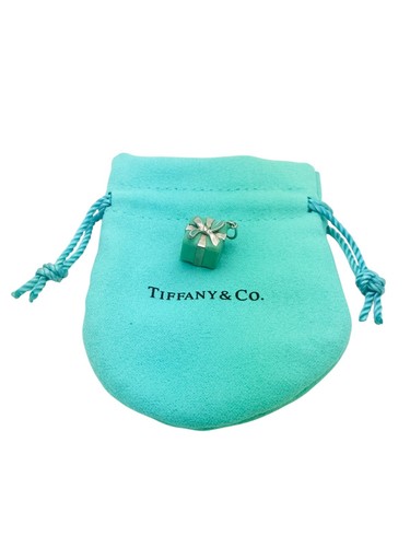 Tiffany & Co. Sterling Silver Enamel Gift Box Present Charm Or Pendant - Pouch