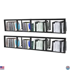 2-Pack Black Metal Wall-Mounted CD & DVD Organizer - 34" Shelf, 4 Compartments