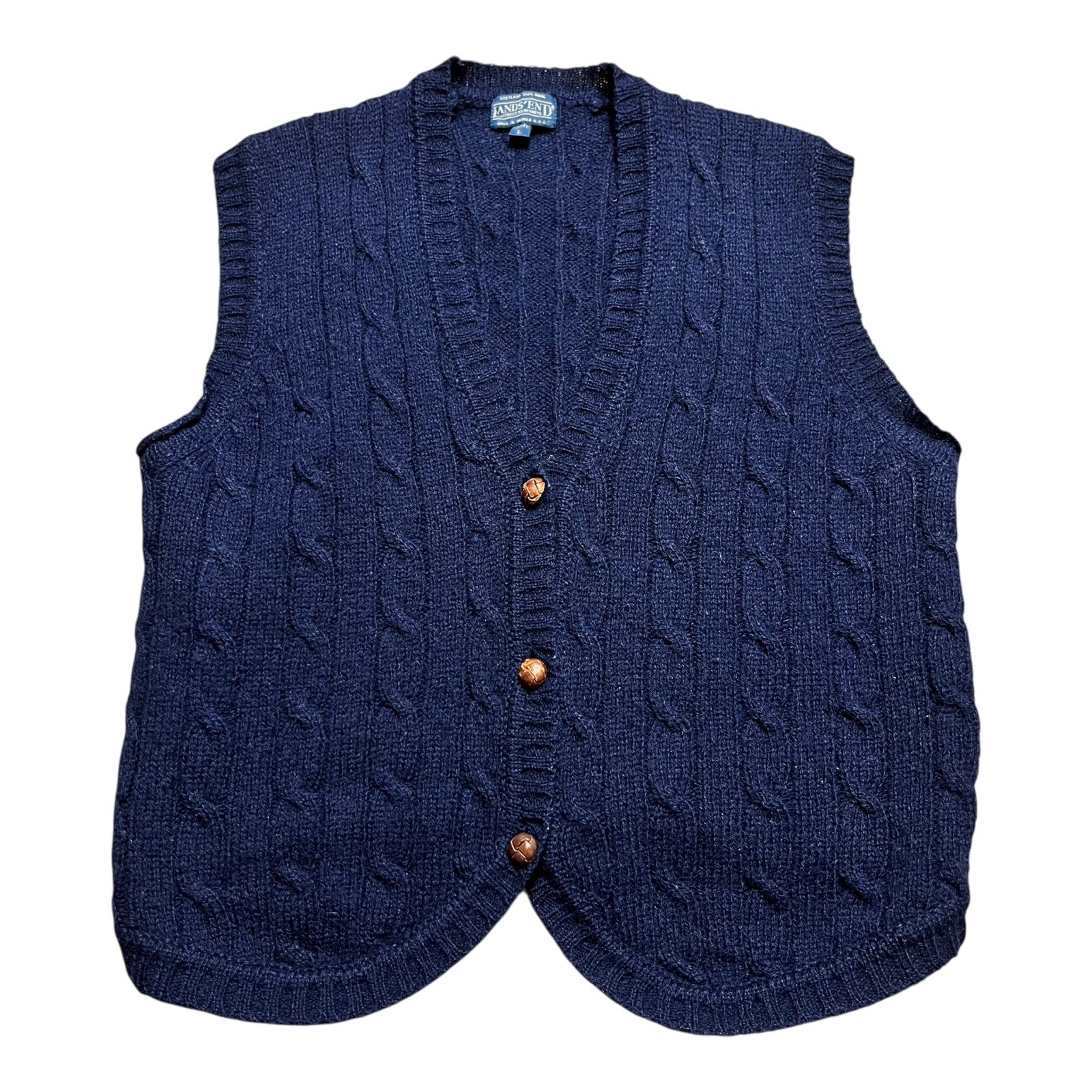 Vintage Land's End Shetland Wool Cable Knit Sweater Vest Blue Women’s Size L