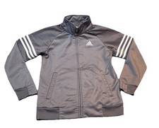 Adidas Full Zip Up Jacket Boys Size Medium 10/12 Gray And White With Pockets