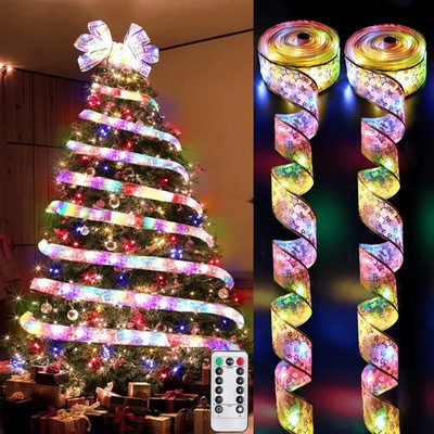 Christmas Ribbon Fairy Light Christmas Decoration DIY Bows String Tree Decor