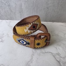 Southwestern Woven Belt Leather Braided Edge Aztec Native Style Yellow Sz 28