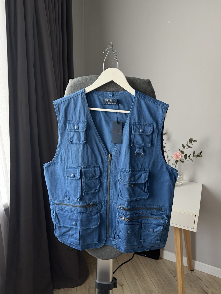 Polo Ralph Lauren Vintage Utility Vest Blue Multi Pocket Fishing