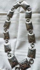 Vintage Southwestern-style Silver Concho Chain Belt Necklace 25"
