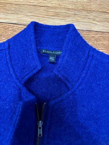 Eileen Fisher Women’s Boiled Merino Wool Jacket Size Small Blue Full Zip Classic - Picture 4 of 8