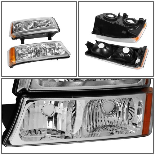 For 03-06 Chevy Silverado 1500-3500 Avalanche Headlight Bumper Lamp Chrome/Amber - Foto 6 di 8