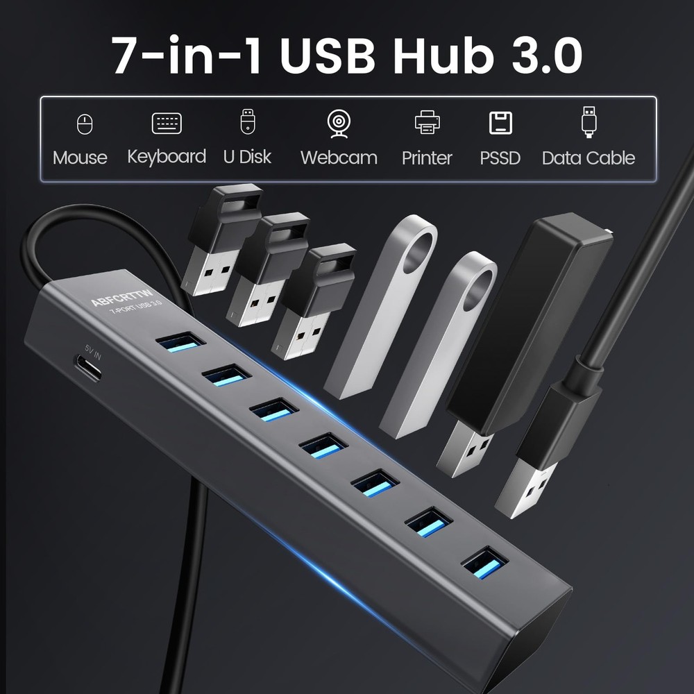 USB C to USB Hub Multiport Adapter, Aluminium 7-in-1 USB C Hub Multiport Adap...