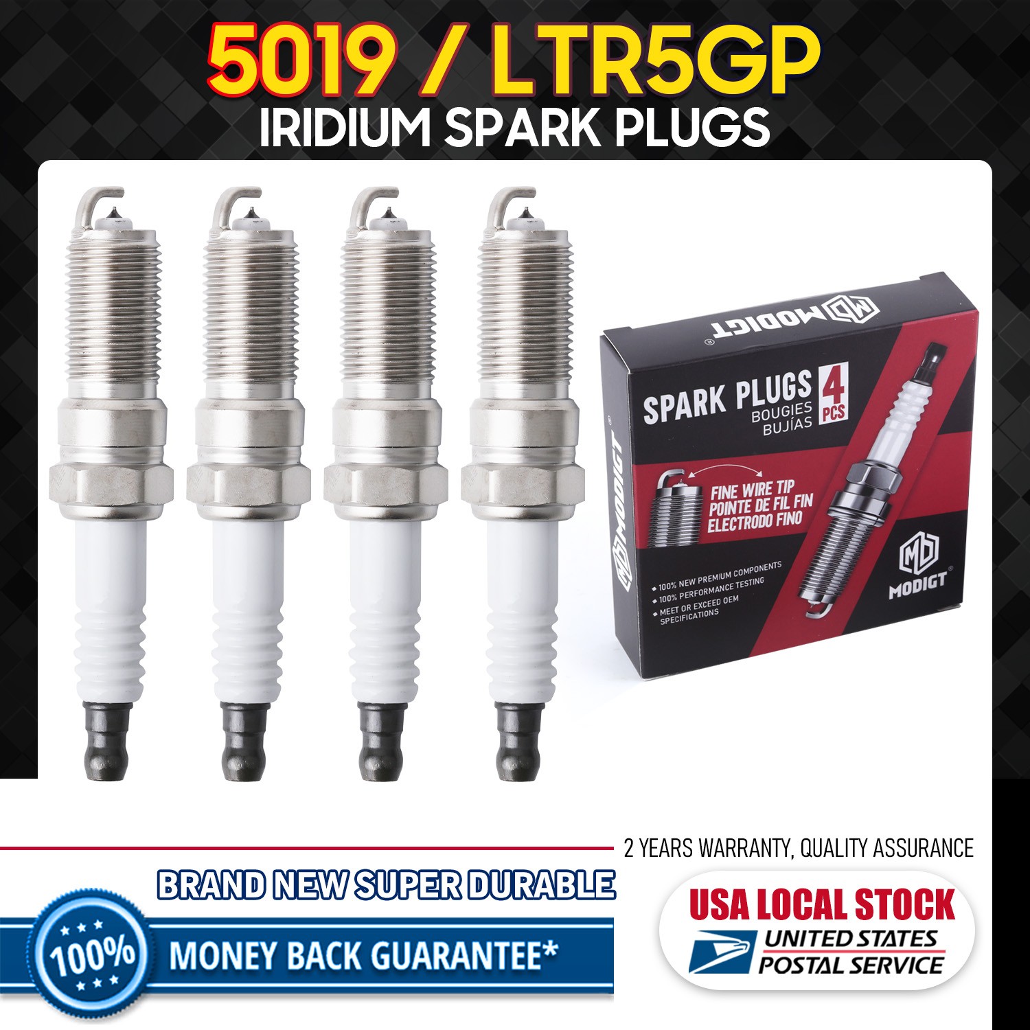 Set of 4 OEM 5019 Iridium Spark Plugs LTR5GP Replacement For Buick Lincoln Ford