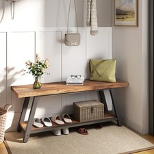 43" Wood Long Modern Farmhouse Entryway Bench, Wood Bedroom End of BedBench