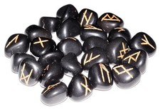 Black Agate Rune Stones Elder Futhark Engraved Divination Gemstones with Pouch