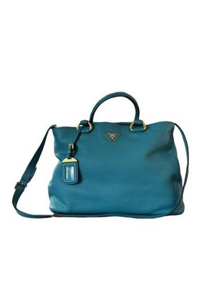 PRADA Vitello Daino Shopper Schultertasche türkis neuwertig inkl. ID-Card