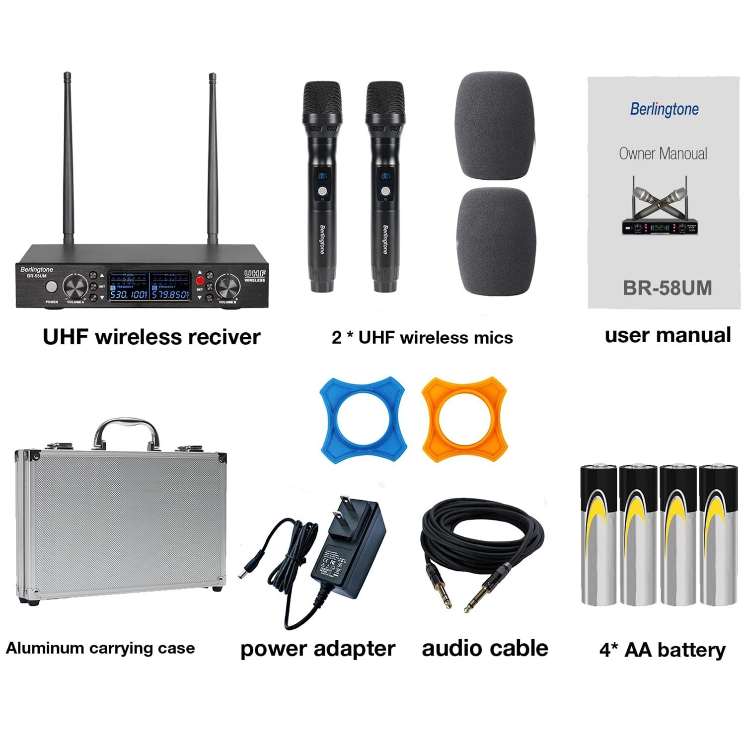 -Berlingtone Wireless Microphone System, 2 Handheld Dynamic Microphones,120- ...