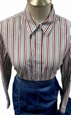 Chaps (L) Vintage 80s-ish Preppy White Button-Up Striped Red Green Blue Shirt