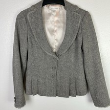 White House Black Market Gray Wool Blend Button Up Peplum Blazer Jacket Size 10