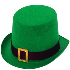 St Patricks Day Hat with Metal Buckle, Green Top Hat for St Pattys Costume