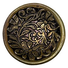 Antique  Butterflies And Floral Design In Concave Brass Metal Shank Button