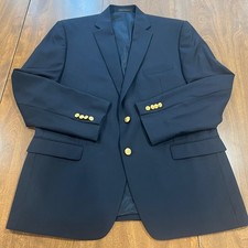 Lauren Ralph Lauren Mens 44R Navy Blue 100 Wool Gold Button Blazer Sport Coat