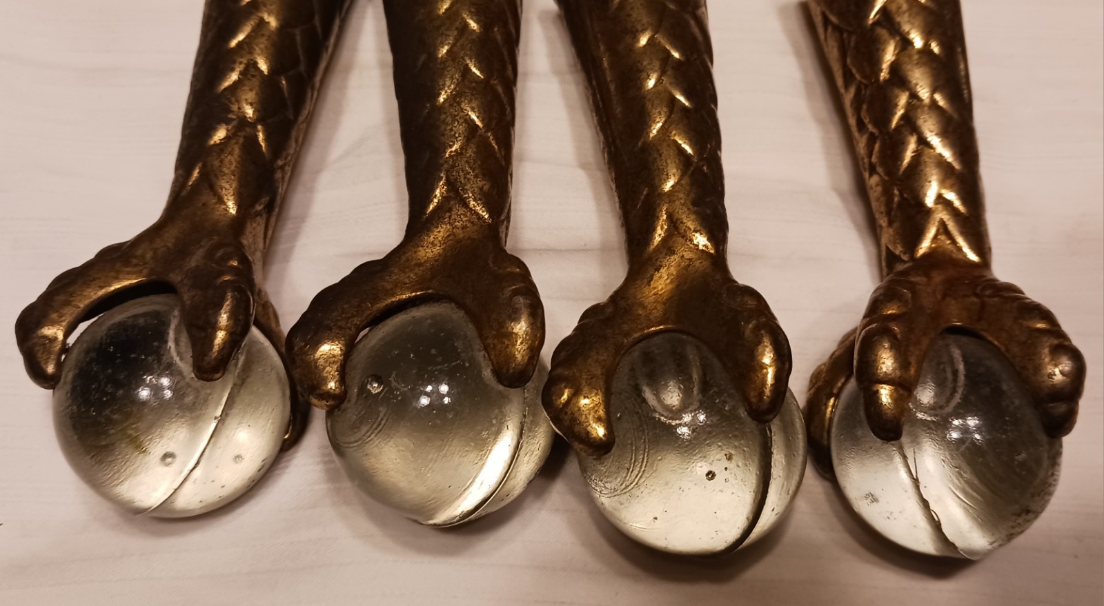 4 Antique Cast Iron Furniture Claw Feet Foot Glass Ball Gold Clear Ball 4 Inch