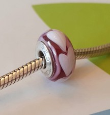 CHAMILIA 925  Silver Red  pink heart Row of Hearts Murano  Charm