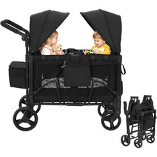 2 Seater All-Terrain Stroller Wagon for Kid Foldable Push/Pull with Wheel Canopy