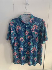 IZOD Saltwater Hawaiian Shirt Short Sleeve Men  s Large Blue/Pink Floral 100 Poly