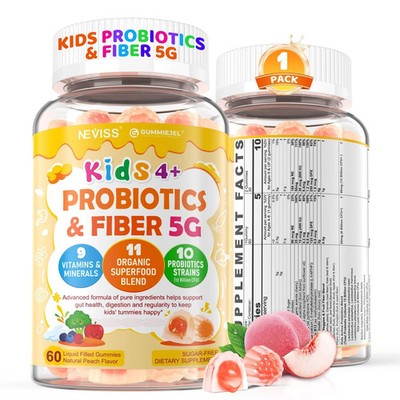 Kids Probiotic + Prebiotic Fiber Gummies 5G, 12 Billion CFU Probiotic & Veggi...
