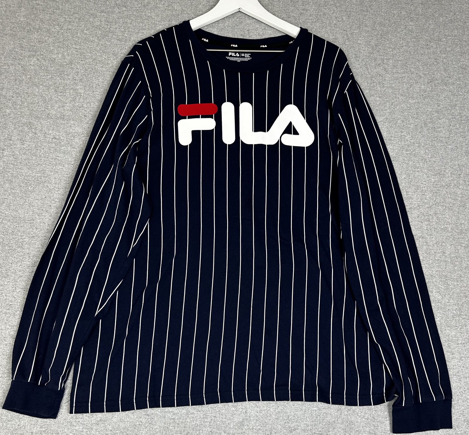 Maglione Fila Shirt Uomo 2XL Blu Navy Bianco Righe Manica Lunga Girocollo Logo