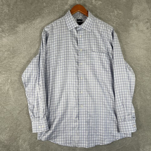 Jos A Bank Shirt Mens 16.5 34 Blue Gray Plaid Reserve Traveler Dress Cotton Lot - Picture 10 of 13