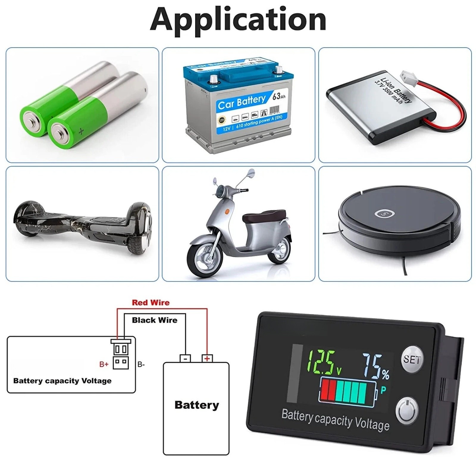 LCD Display Battery Monitor Meter For Lithium Iron Phosphate Ternary Lead Acid