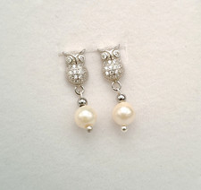 Orecchini donna a lobo argento bianco 925 perla vera naturale gufetto