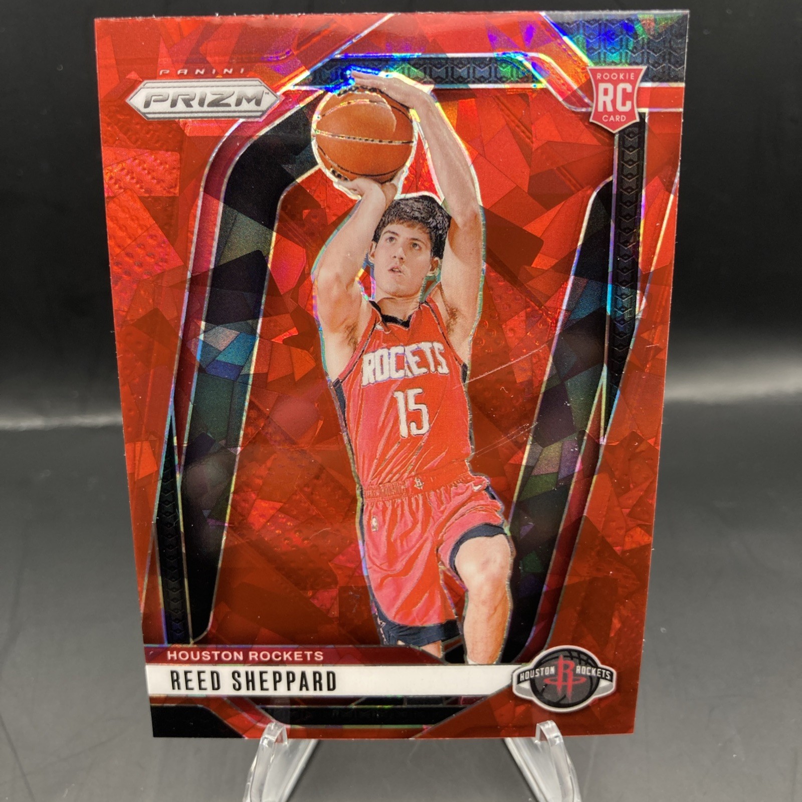 2024-25 Panini Prizm Red Cracked Ice RC #268 Reed Sheppard Houston Rockets
