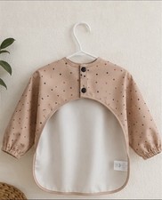Waterproof Long Sleeve Baby Bib with Sleeves, Beige Multicolor Polka Dot 6-12
