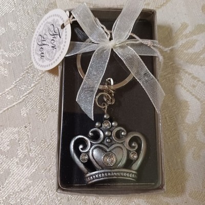 Queen's Crown Keychain Silver Tone Rhinestones - Key Ring Fob - NIB