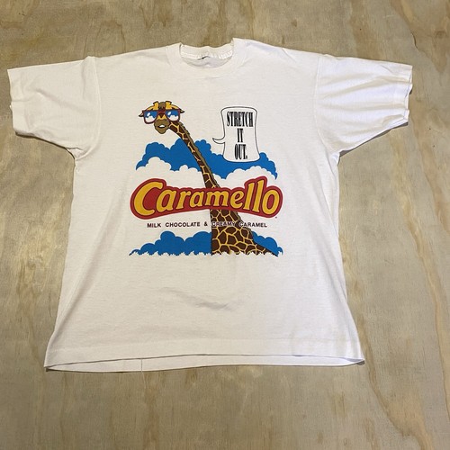 VTG Caramello Milk Chocolate Candy Snacks Giraffe 1992 T Shirt 90s White L