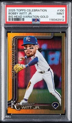 2025 TOPPS Celebration BIG HEAD VARIATION-GOLD #100 BOBBY WITT JR. /50 PSA 9