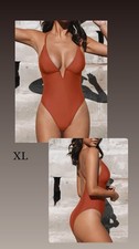 XL Plunge V-Neck Rust Red One-Piece Swimsuit