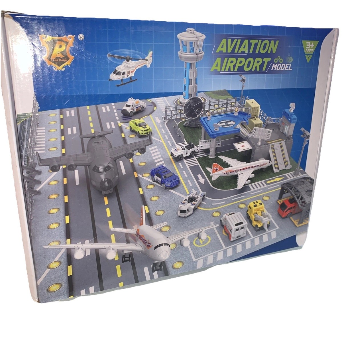 Airport Toy Set with Trucks, Helicopter, Planes, Signs and Play