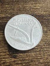 1953 Italia 10 dieci lire alluminio aratro valore all'interno spighe di grano moneta reale TB4884*